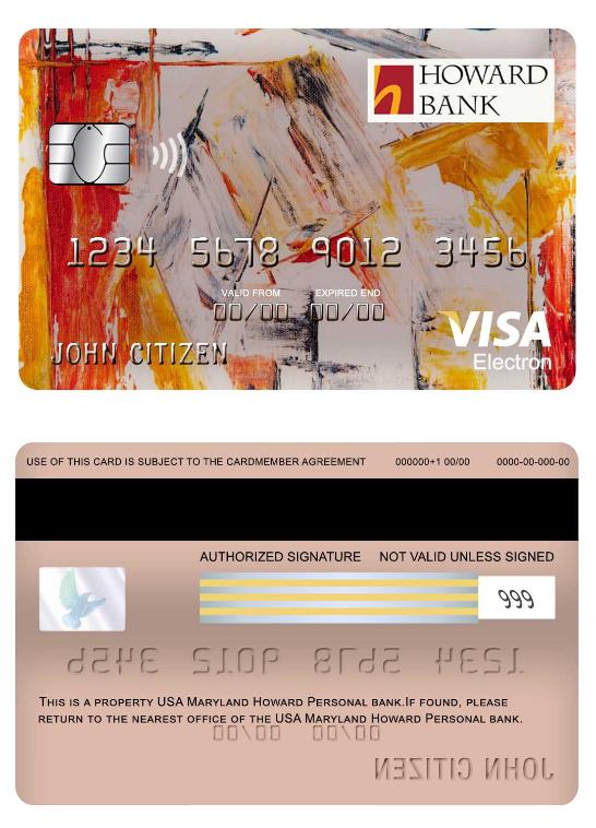 USA Maryland Howard Personal bank visa electron card